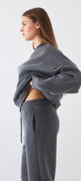 Unisex Oversize Sweatshirt Basic Füme Melanj – Bisiklet Yaka, 3 İplik Şardonlu Polar