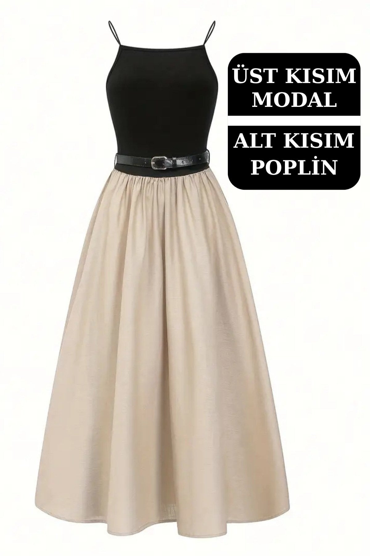  Kadın Modal Üstlü Elbise, Poplin Etek Detaylı – Günlük ve Özel Gün Kombinlerine Uygun