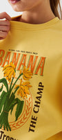 Kadın Oversize Sweatshirt Banana Tropical Baskılı Sarı – Bisiklet Yaka, 3 İplik Şardonlu Polar