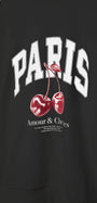 Bisiklet Yaka İçi Polar Paris Yazılı Kiraz Baskılı Siyah Oversize Sweatshirt