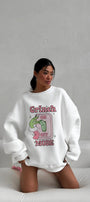 Kadın Oversize Sweatshirt Elbise Grinch Mode Baskılı Beyaz – Bisiklet Yaka, 3 İplik Şardonlu Polar