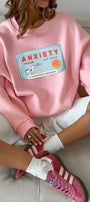 Kadın Oversize Sweatshirt Elbise Anxiety Bar Baskılı Pembe – Bisiklet Yaka, 3 İplik Şardonlu Polar