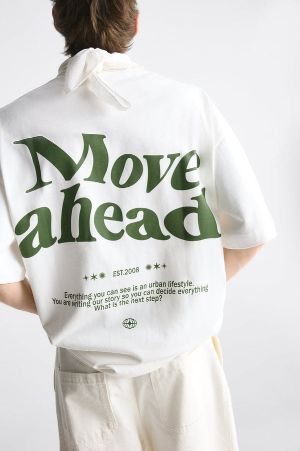 Bisiklet Yaka Move Ahead Baskılı Oversize Erkek T-shirt