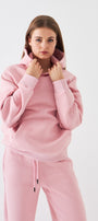 Oversize Unisex Sweatshirt Hoodie Pembe – Kapüşonlu, 3 İplik Şardonlu Polar, Kanguru Cepli, Basic