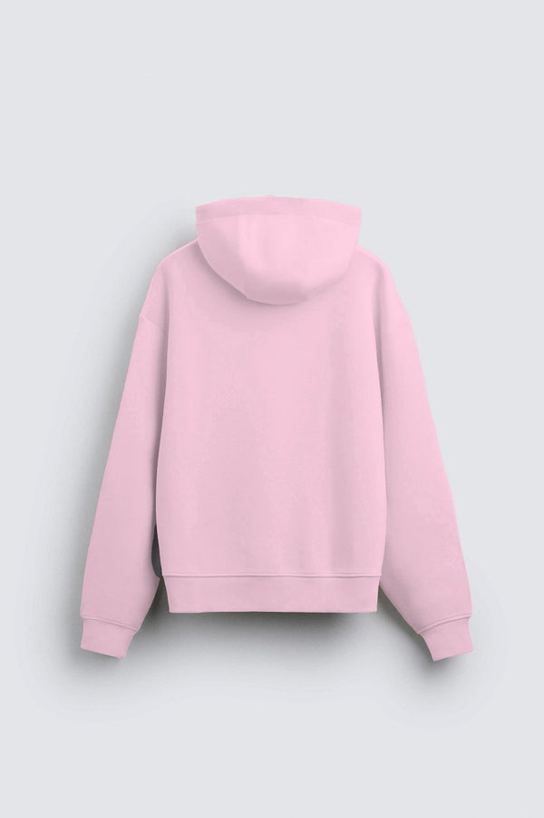 Kapüşonlu İçi Polar Shark Baskılı Pembe Oversize Hoodie Sweatshirt