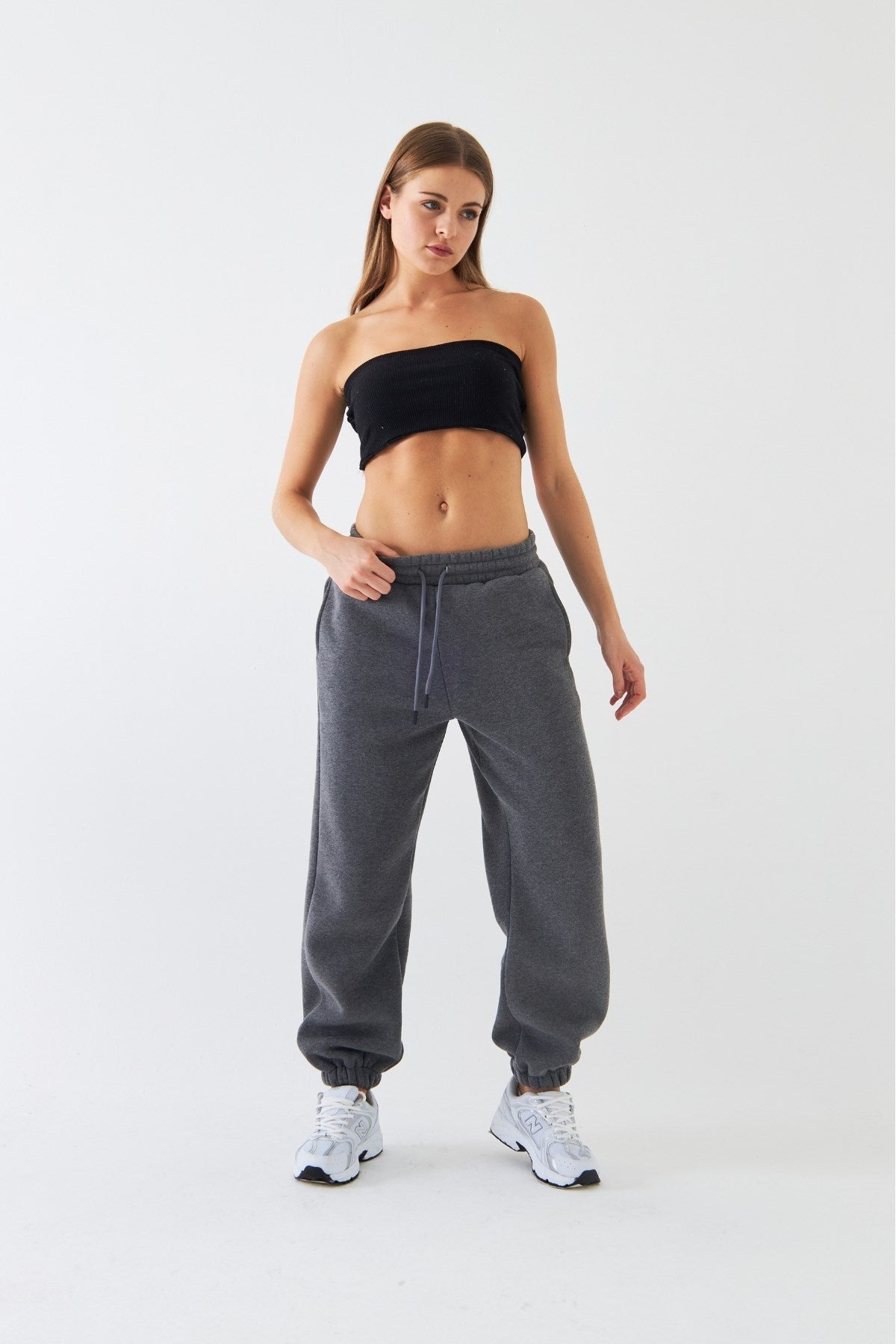 Oversize Unisex Eşofman Altı Füme Melanj – 3 İplik Şardonlu, Paça-Bel Lastikli, Cepli, Rahat Kesim