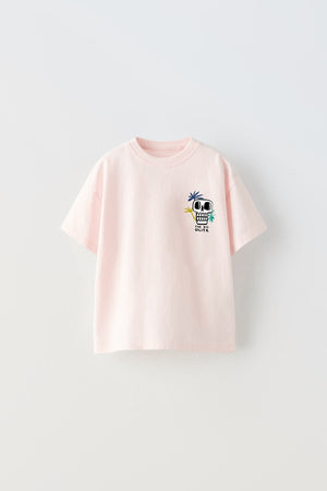 The Big Olita Yazılı Kuru Kafa Tasarım Baskılı Pembe Çocuk T-Shirt