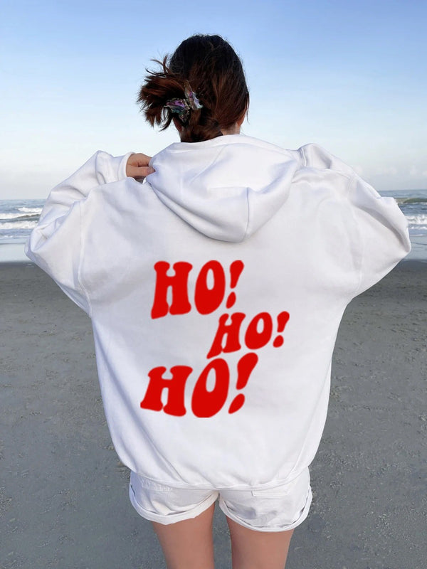 Kapüşonlu İçi Polar Ho! Ho! Ho! Christmas Yazı Baskılı Beyaz Unisex Sweatshirt