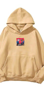 Kapüşonlu İçi Polar Satranç Baskılı Bej Unisex Oversize Hoodie Sweatshirt