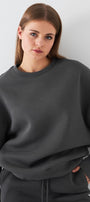 Unisex Oversize Sweatshirt Basic Füme – Bisiklet Yaka, 3 İplik Şardonlu Polar
