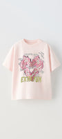 Extra Fun Yazılı Alevli Kalp Tasarım Baskılı Pembe Çocuk T-Shirt
