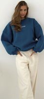 Kadın Oversize Sweatshirt CHMP STUDIOS Marine – Bisiklet Yaka, 3 İplik Şardounlu Polar
