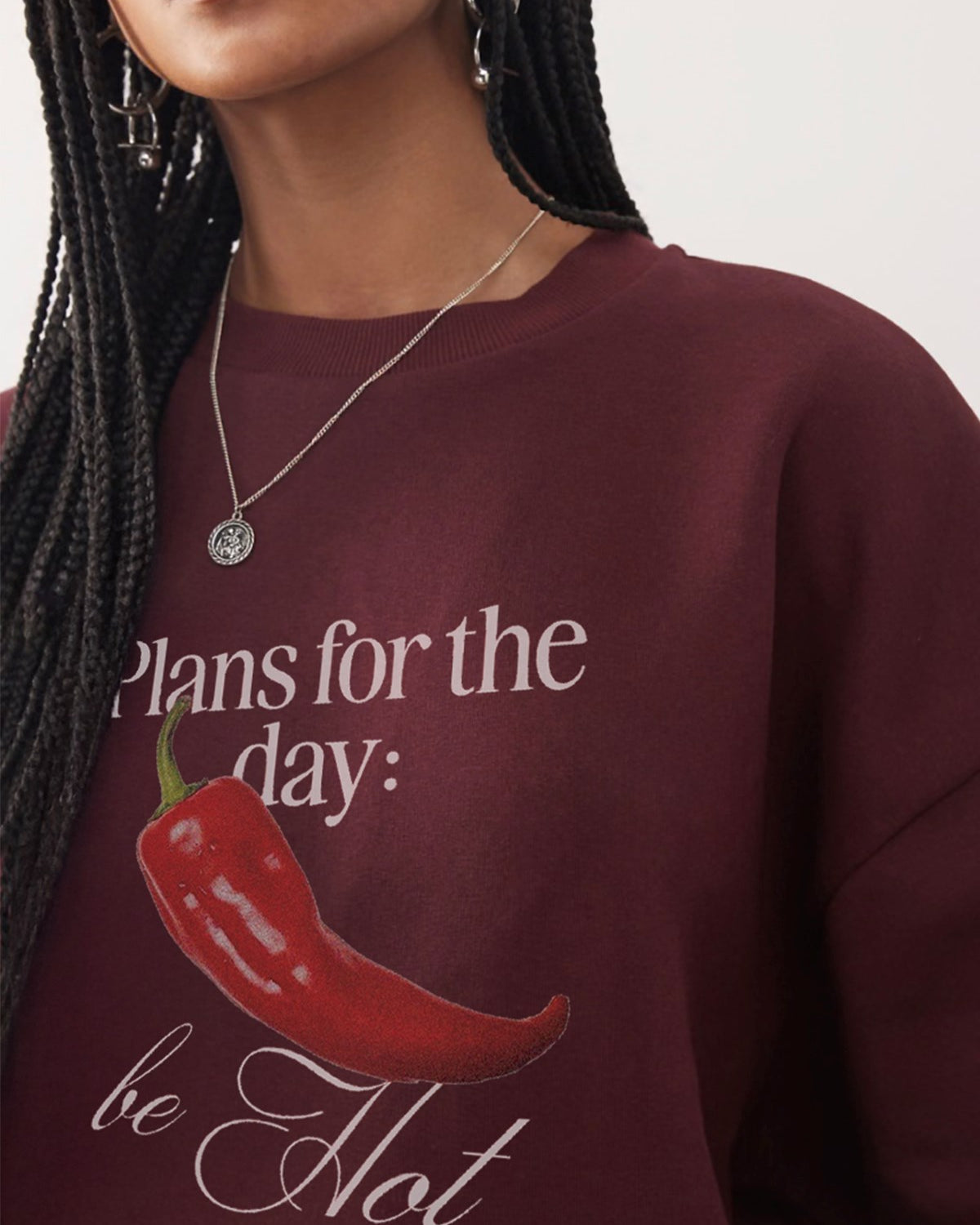 Kadın Oversize Sweatshirt Be Hot Baskılı Bordo – Bisiklet Yaka, 3 İplik Şardonlu Polar