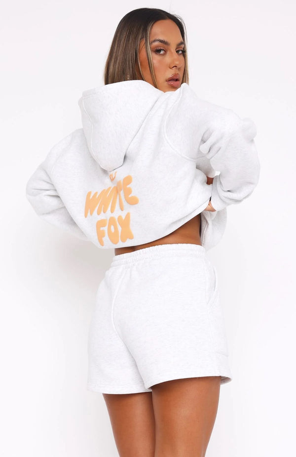 White Fox Kadın Gri Melanj Vol 3 Yazılı Offstage Short