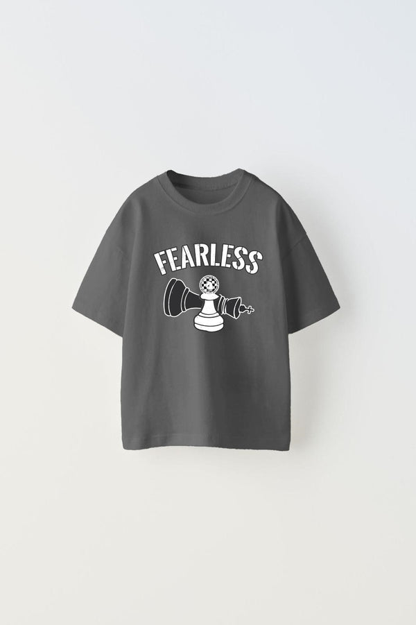 Fearless Yazılı Satranç Tasarım Baskılı Füme Çocuk T-Shirt