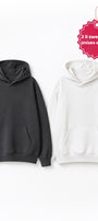 Unisex 2’li Oversize Basic Hoodie Beyaz & Füme – Kapüşonlu, Cepli, 3 İplik Şardonlu Polar