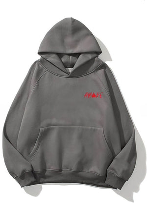 Kapüşonlu İçi Polar Amore Baskılı Füme Unisex Hoodie Sweatshirt