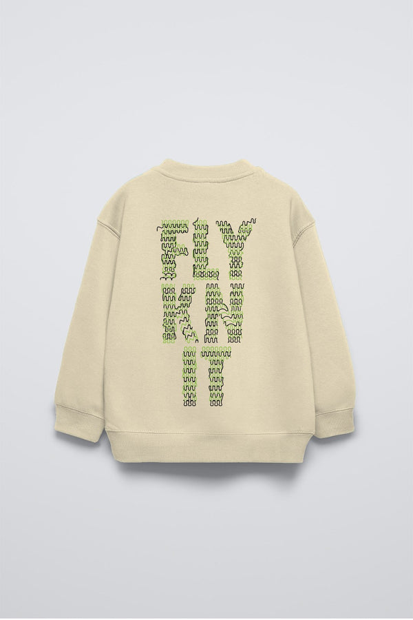 Bej Bisiklet Yaka Collective Yazılı Arka Fly Kn It Yazılı Oversize Çocuk Sweatshirt