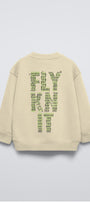 Bej Bisiklet Yaka Collective Yazılı Arka Fly Kn It Yazılı Oversize Çocuk Sweatshirt