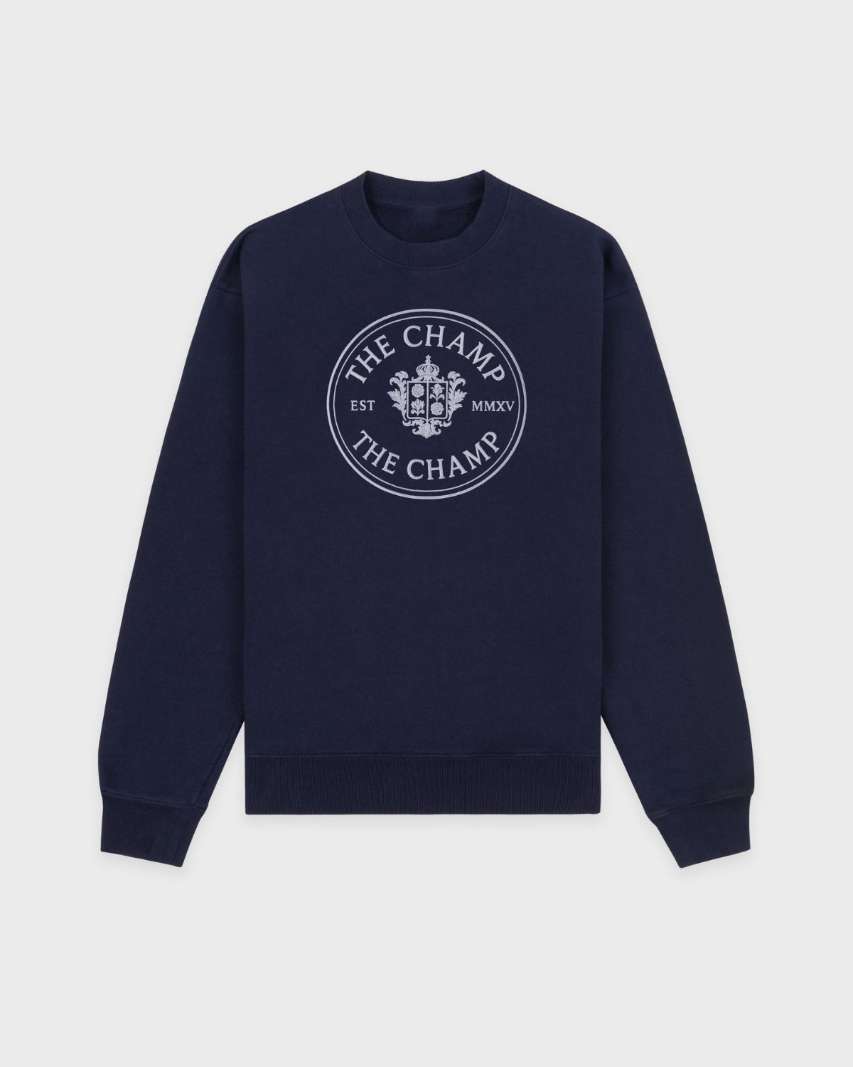 Unisex Lacivert Sweatshirt – The Champ Armalı, Bisiklet Yaka, Modern Kolej ve Şehir Stili