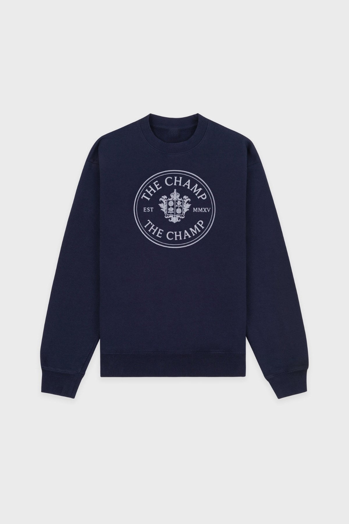 Unisex Lacivert Sweatshirt – The Champ Armalı, Bisiklet Yaka, Modern Kolej ve Şehir Stili