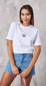 Çiçek Temalı Tasarım Baskılı Beyaz Kadın T-Shirt