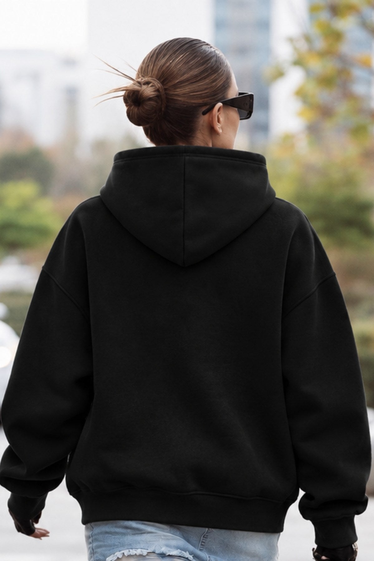 Kadın Oversize Hoodie 90’s Girl Baskılı Siyah – Kapüşonlu, Kanguru Cepli, 3 İplik Polar