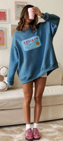 Kadın Oversize Sweatshirt Elbise Anxiety Bar Baskılı Marine – Bisiklet Yaka, 3 İplik Şardonlu Polar