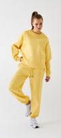 Unisex Oversize Sweatshirt Basic Sarı – Bisiklet Yaka, 3 İplik Şardonlu Polar
