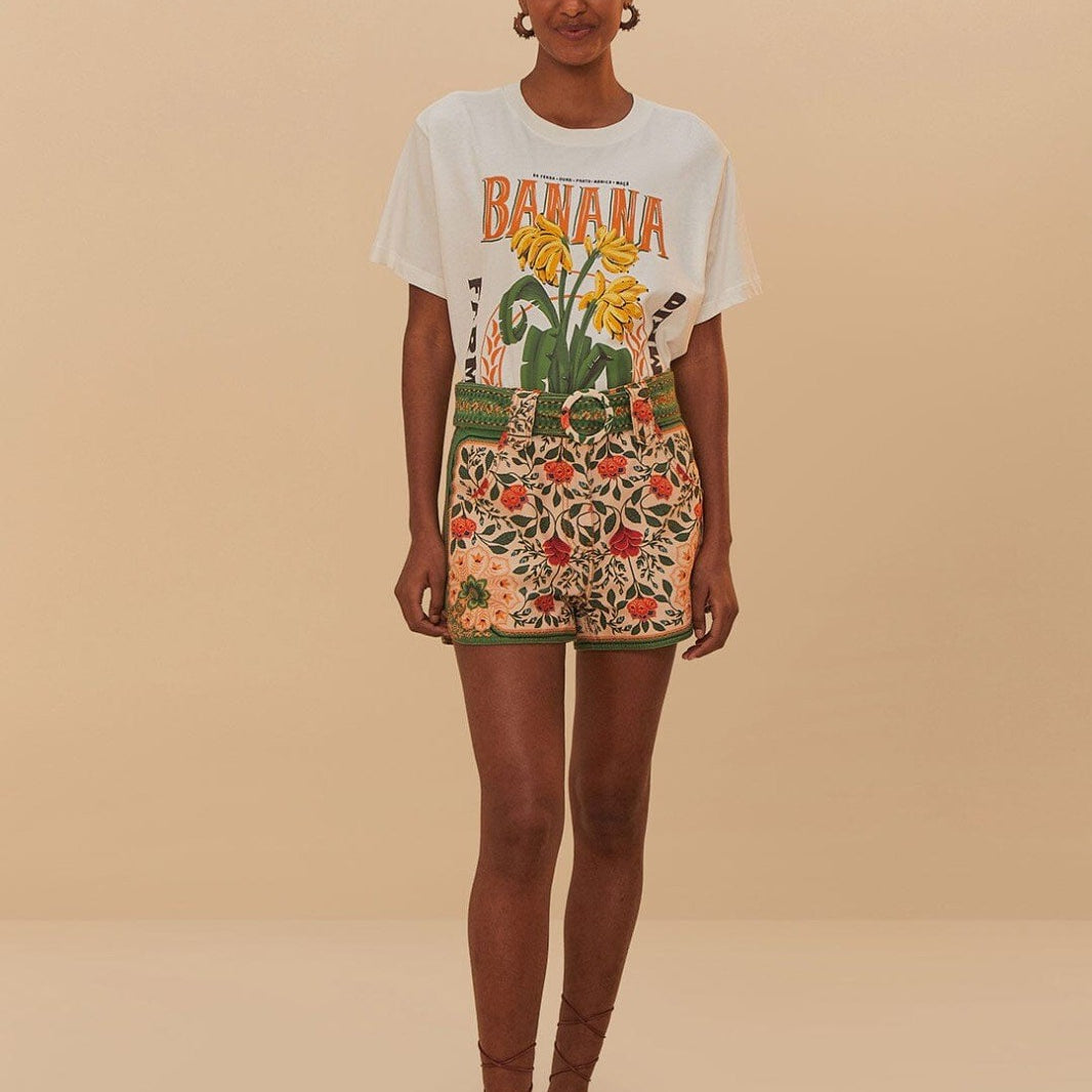 Kadın Beyaz Oversize Banana Yazılı Tropikal Desenli Yazlık Tişört