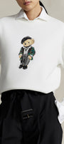 Kadın Oversize Sweatshirt Parisian Bear Baskılı Beyaz – Bisiklet Yaka, 3 İplik Şardonlu 