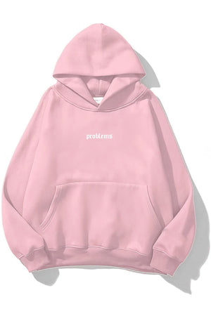 Kapüşonlu İçi Polar Problems Yazılı Heykel Baskılı Pembe Unisex Hoodie Sweatshirt