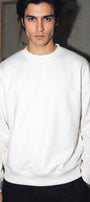 Erkek Oversize Sweatshirt Heron Line Baskılı Beyaz – Bisiklet Yaka, 3 İplik Şardonlu Polar