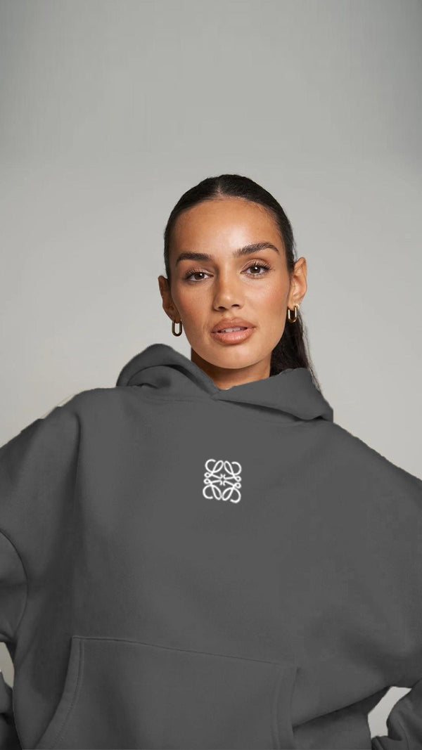 Füme Unisex Loewe Yüksek Baskılı Kapüşonlu Kanguru Cepli Oversize Hoodie