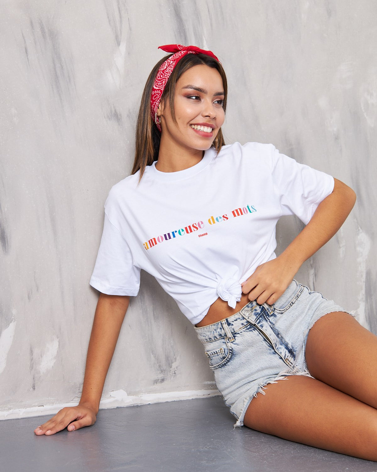 Amoureuse Des Mots Champ Yazılı Beyaz T-Shirt