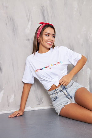 Amoureuse Des Mots Champ Yazılı Beyaz T-Shirt