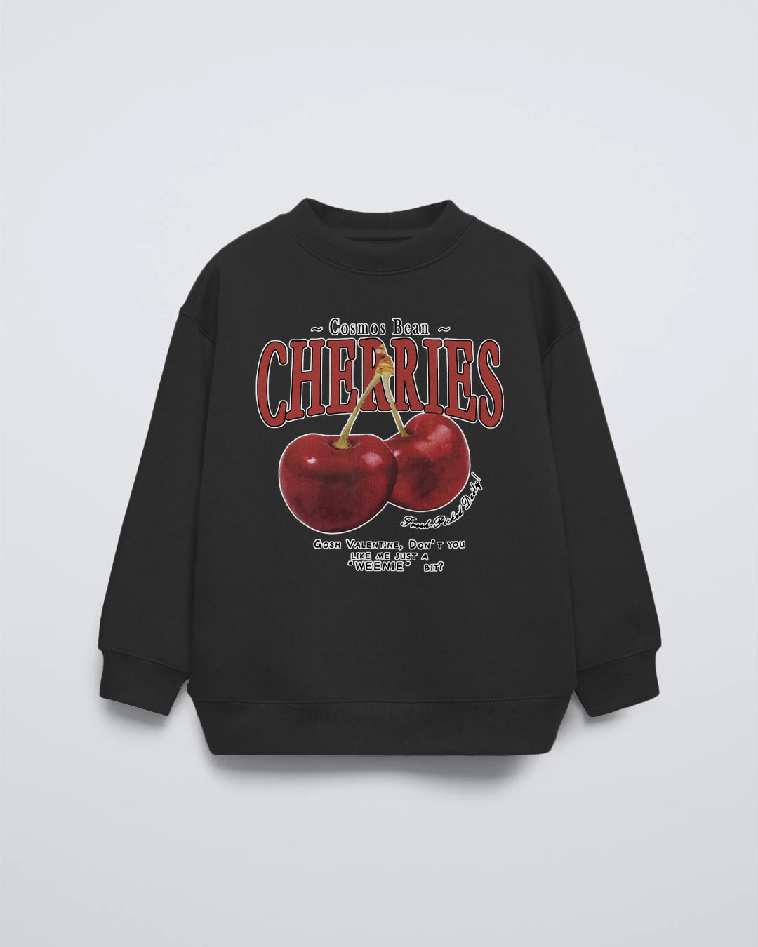 Siyah Çocuk Cherries Baskılı Bisiklet Yaka Basic Sweatshirt