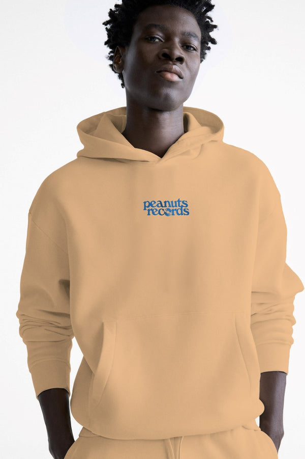 Kapüşonlu İçi Polar Peanuts Yazılı Snoopy Desen Baskılı Bej Oversize Hoodie Sweatshirt