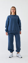 Unisex Oversize Eşofman Takımı Basic Marine – Bisiklet Yaka, Lastikli Paça, 3 İplik Şardonlu Polar