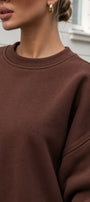 Kadın Oversize Sweatshirt Paradise Varsity Kabartma Baskılı Kahverengi – Bisiklet Yaka, 3 İplik Şardonlu Polar