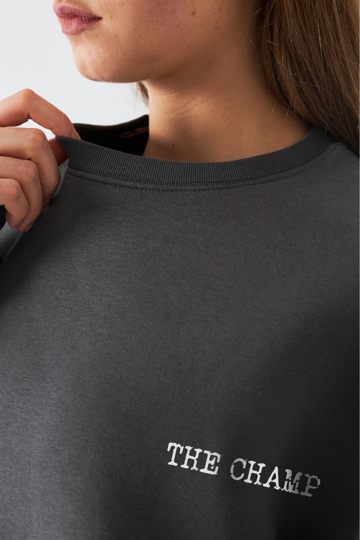 Kadın Oversize Sweatshirt Paris Coffee Journal Baskılı Füme – Bisiklet Yaka, 3 İplik Şardonlu Polar