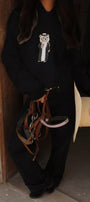 Kadın Oversize Sweatshirt Hoodie Qatari Bear Black Siyah – Kapüşonlu, 3 İplik Polar, Kanguru Cepli