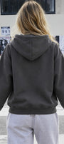 Kadın Oversize Hoodie Noir Cat Baskılı Füme – Kapüşonlu, Kanguru Cepli, 3 İplik Şardonlu Polar