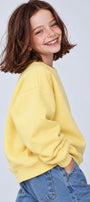 Kız Çocuk Oversize Sweatshirt Basic Sarı – Bisiklet yaka, 3 iplik şardonlu polar