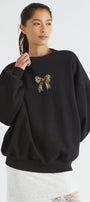 Kadın Oversize Sweatshirt Leo Kurdele Baskılı Siyah – Bisiklet Yaka, 3 İplik Şardonlu Polar