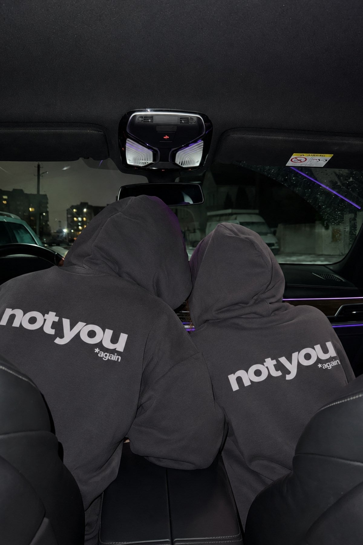 Unisex Oversize Hoodie Not You Again Baskılı Füme – Kapüşonlu, Kanguru Cepli, 3 İplik Şardonlu 