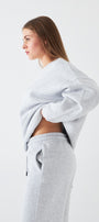 Unisex Oversize Sweatshirt Basic Gri – Bisiklet Yaka, 3 İplik Şardonlu Polar