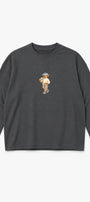Kadın Relaxed Fit Sweatshirt Coffee Bear Baskılı Füme – Bisiklet Yaka, 3 İplik Şardonsuz, Düşük Omuz