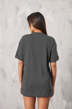 The Champ Montmartre Paris Yazılı Oversize Kadın Füme T-Shirt