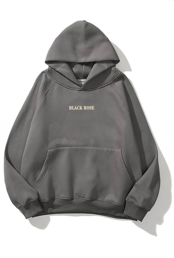 Kapüşonlu İçi Polar Black Rose Baskılı Füme Unisex Hoodie Sweatshirt